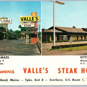 c1960s Chestnut Hill, MA / Kittery, ME Valle's Steak House Oversized Postcard 3S