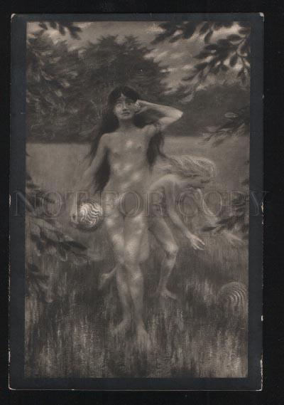 101583 ART NOUVEAU Nude WITCH w/ Ball by FIDUS vintage RARE PC