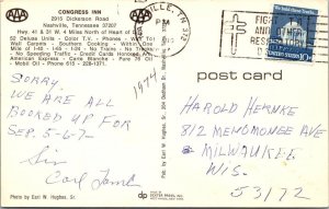Nashville, TN Tennessee  CONGRESS INN  Motel~Pool~50's Cars  ROADSIDE  Postcard