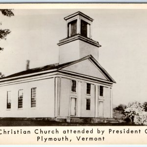 c1950s Plymouth, VT Art RPPC Union Church of President Calvin Coolidge PC A113