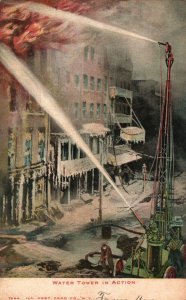 Vintage Postcard 1900's Water Tower in Action ILL. Post Card Co. New York Art