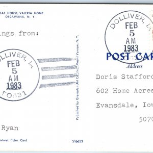 1983 Dolliver, IA Post Office Cancel Postcard Town USPO Postal History A269