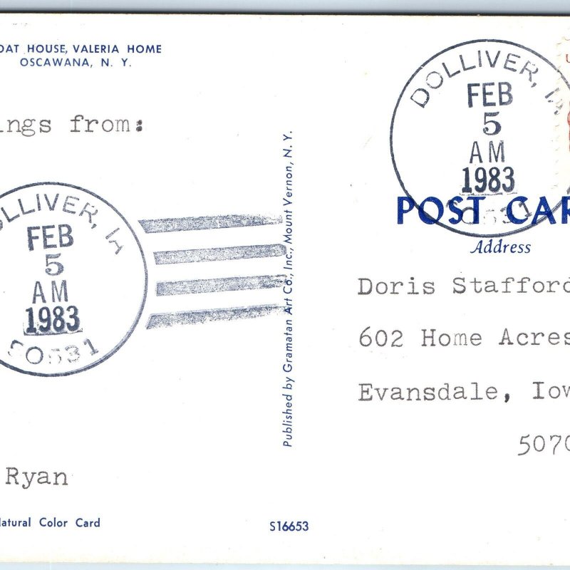 1983 Dolliver, IA Post Office Cancel Postcard Town USPO Postal History A269