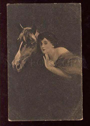 3026032 Charming HORSE & Lady w/ Long Hair. Vintage