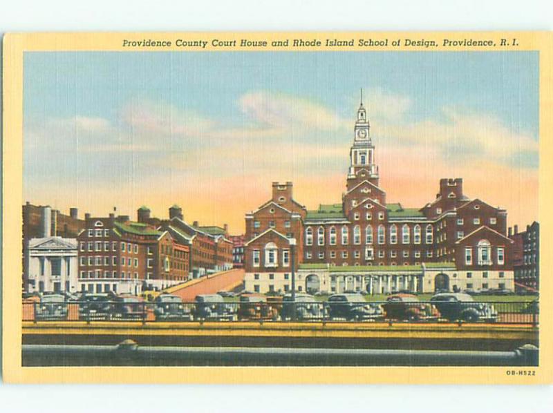 Unused Linen OLD CARS & COURT HOUSE Providence Rhode Island RI n4412