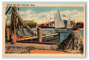 Drying Fish Nets Nantucket Massachusetts 1953 Comment Postmark Postcard 