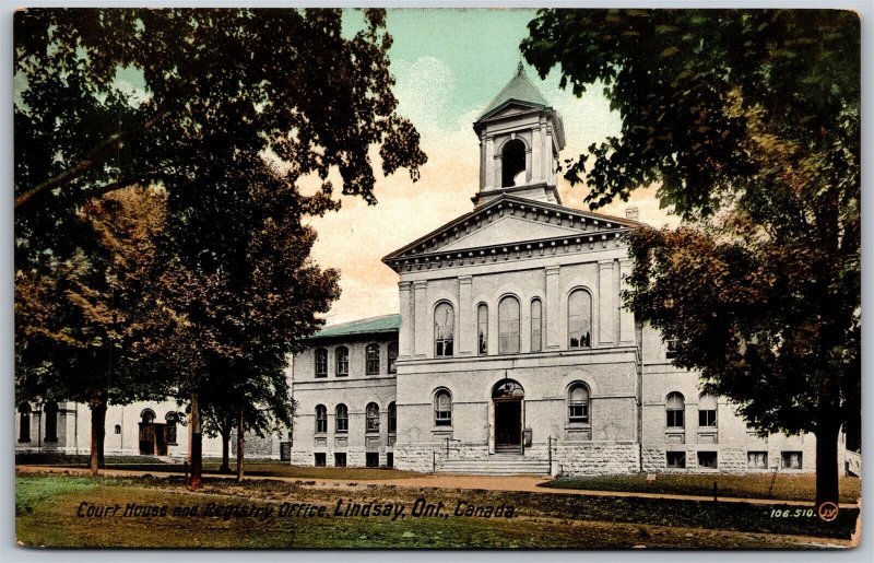 Postcard Lindsay Ontario c1910s Court House and Registry Office Kawartha Lakes