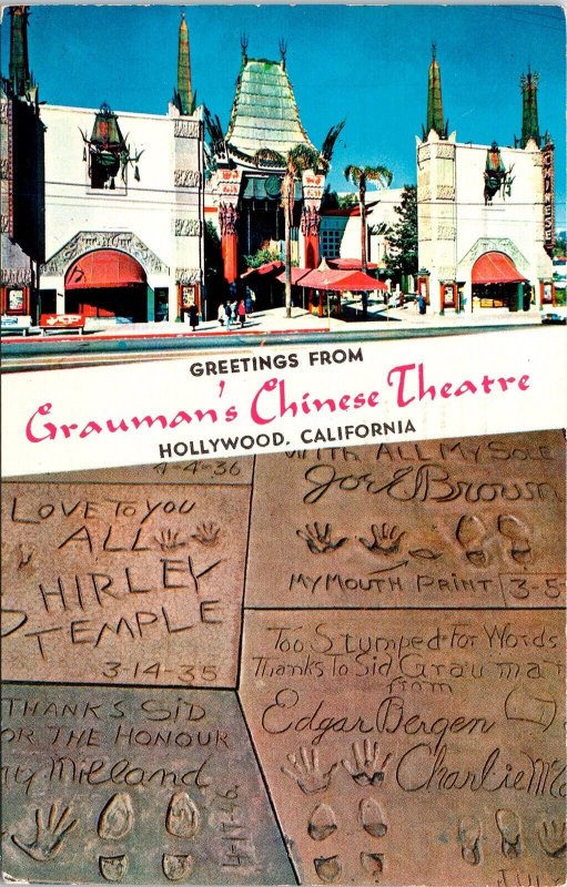 Greetings Graumans Chinese Theatre Hollywood California Chrome Postcard 