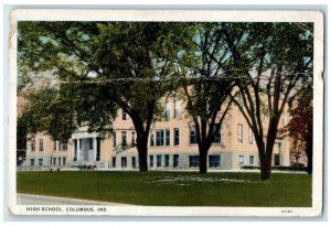 1929 High School Exterior Roadside Columbus Indiana IN Posted Vintage Postcard