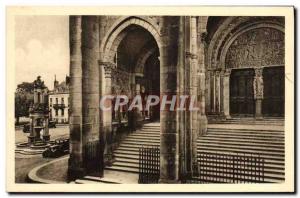 Old Postcard Autun Ancient Main Portal De La Cathedrale Saint Lazare and Plac...