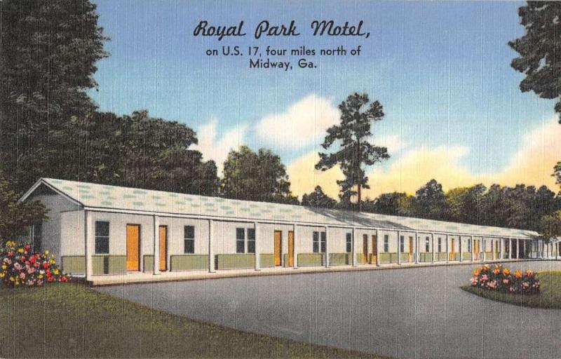 Midway Georgia Royal Park Motel Street View Antique Postcard K58326