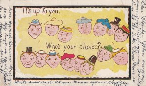 COMIC, PU-1907; It's up to you. Who's your choice? Floating Men's Faces