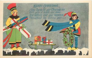 Art Deco Christmas Postcard W549 May Santa Fill Your Christmas Tree With Gifts