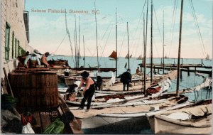 Salmon Fisheries Steveston BC Fishermen Boats c1910 Postcard E70