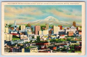 1940 VIEW OF THE BUSINESS DISTRICT SEATTLE WASHINGTON MT RAINIER IN BACKGROUND