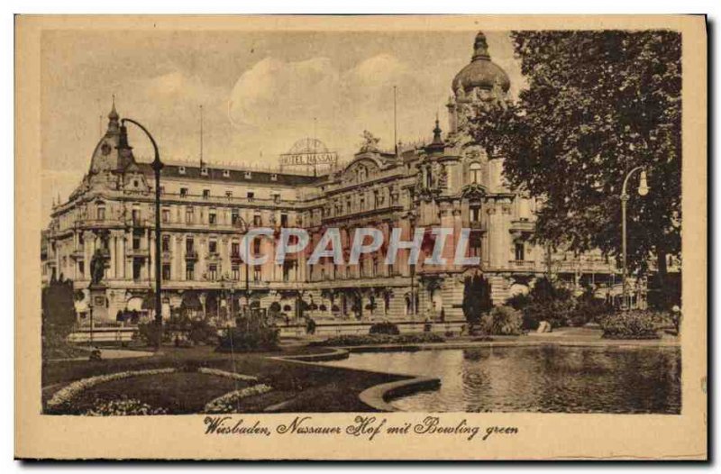 Old Postcard Wiesbaden Nassauer Hof mit Bowling green