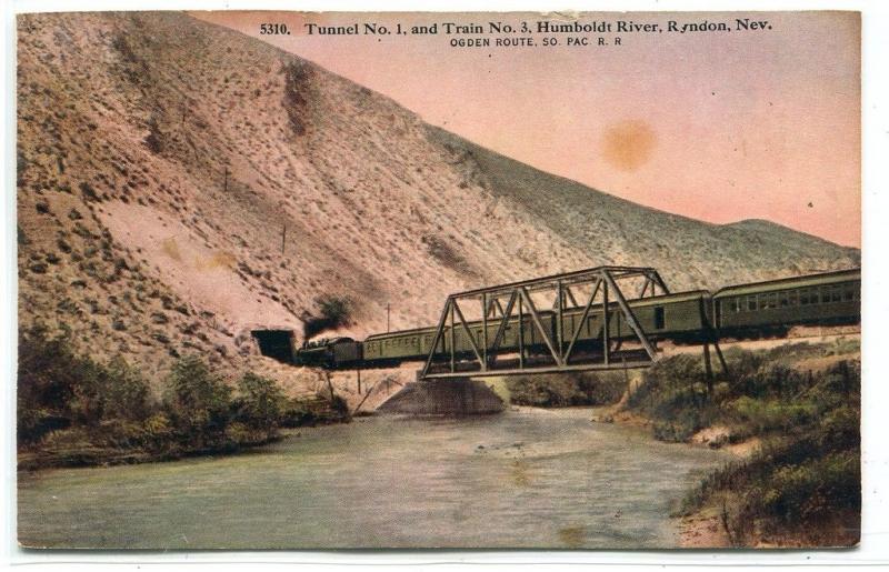 Railroad Train Tunnel Bridge Humboldt River Ryndon Nevada 1910c postcard