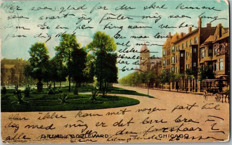 View of Drexel Boulevard, Chicago IL Vintage Postcard A60