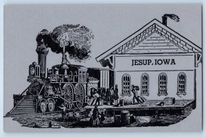 Jesup Iowa IA Postcard Locomotive Train Railroad Station Exterior c1940 Vintage