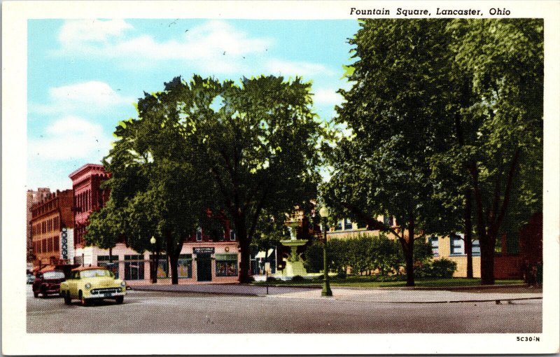 Lancaster, Ohio Fountain Square, Street View, Mid-1900s Cars, Store Fronts-A35 