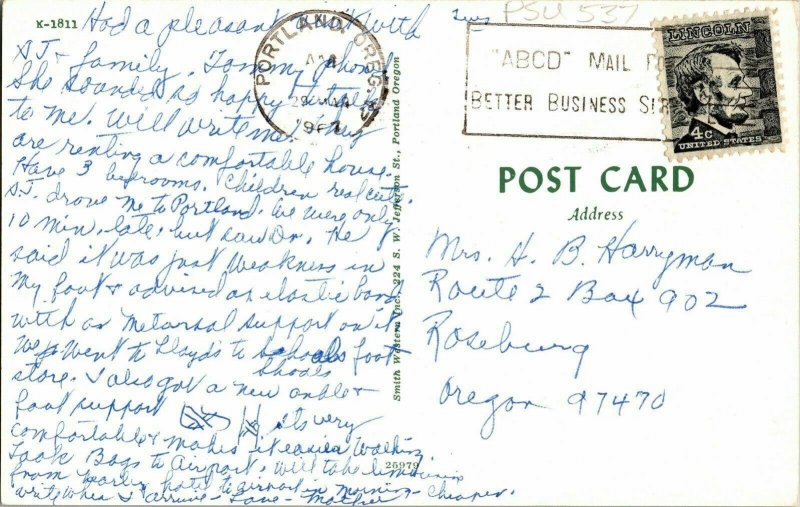 Greetings Portland Oregon Mountain Cancel WOB Note 4c Lincoln Stamp Postcard Vtg 