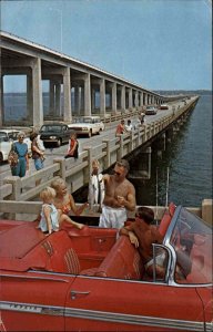 Pensacola FL Fishing Pier Cars Chevy Impala Postcard
