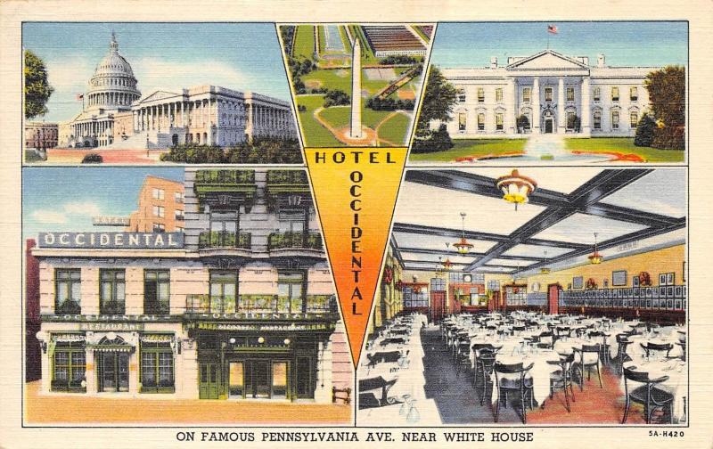 Washington DC 1940s Postcard Hotel Occidental Multiview