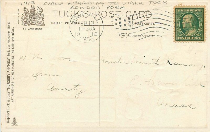 Postcard 1912 Learning to walk Tuck London Poem Nursery Rhymes 23-2255