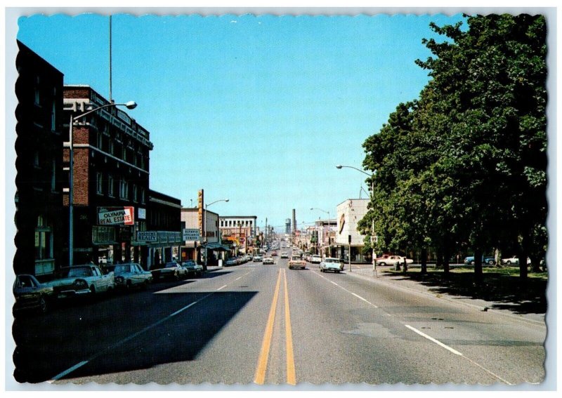 Olympia Washington WA Postcard Main Street Olympia Real Estate Cars c1960's