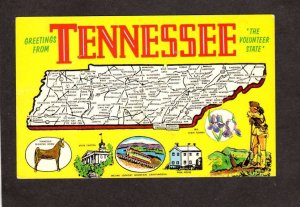 TN Greetings From Tennessee State Map Pulaski Henderson Camden Forbus Postcard