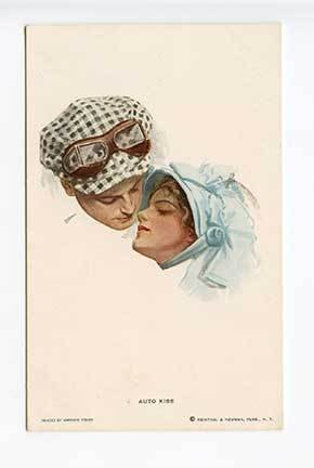 Harrison Fisher Beautiful Woman Auto Kiss Postcard