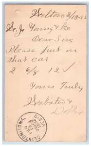 1892 Webster & Dobler Welton Iowa IA Clinton IA Antique Posted Postal Card