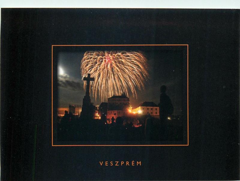 Hungary Veszprem by night fireworks postcard