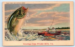 Greetings From FULKS RUN, VA Virginia ~ FISH EXAGGERATION c1940s Linen Postcard