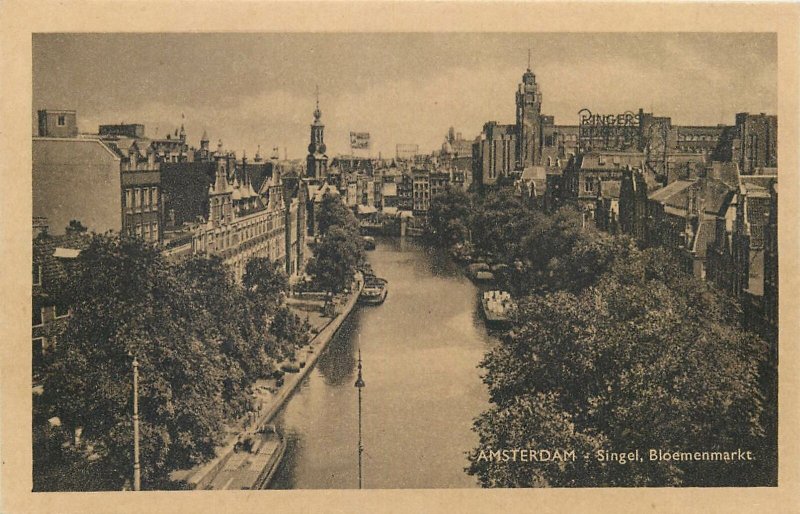 Netherlands Amsterdam Singel canal Bloemenmarkt Postcard