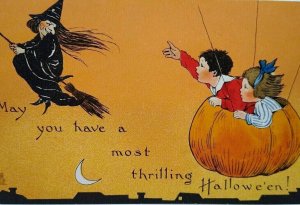 Halloween Postcard Tuck Witch Children In Aircraft JOL Fantasy Series 188 Unused