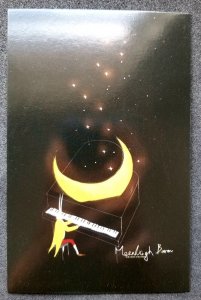 [AG] P729 Moonlight Bunny Music Moon Piano (postcard) *glow in dark *New