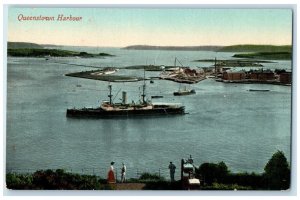 c1910 Ship Scene Queenstown Harbour Cobh Ireland Antique Unposted Postcard