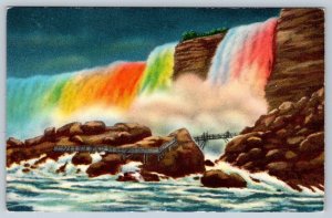 Rock Of Ages, American Falls By Illumination, Niagara Falls, Vintage Postcard
