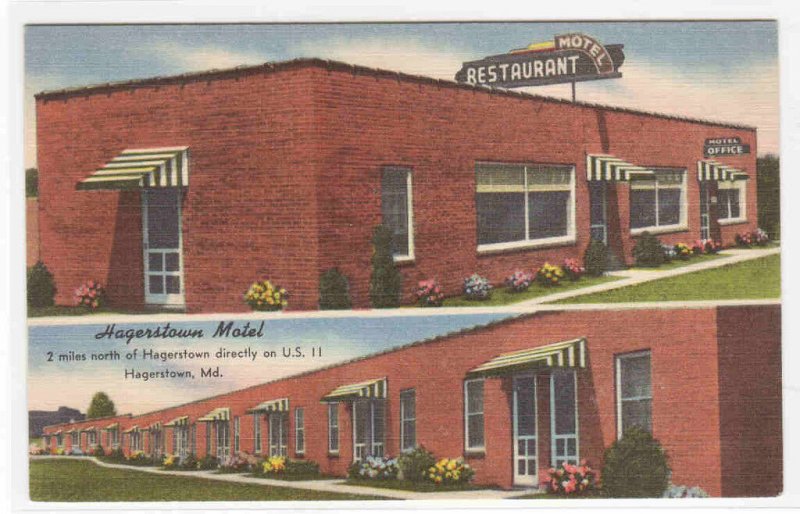 Hagerstown Motel & Restaurant Hagerstown MD Maryland linen postcard