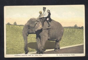 ST. LOUIS MISSOURI ZOOLOGICAL PARK MISS JIM LARGE ELEPHANT RIDE VINTAGE POSTCARD
