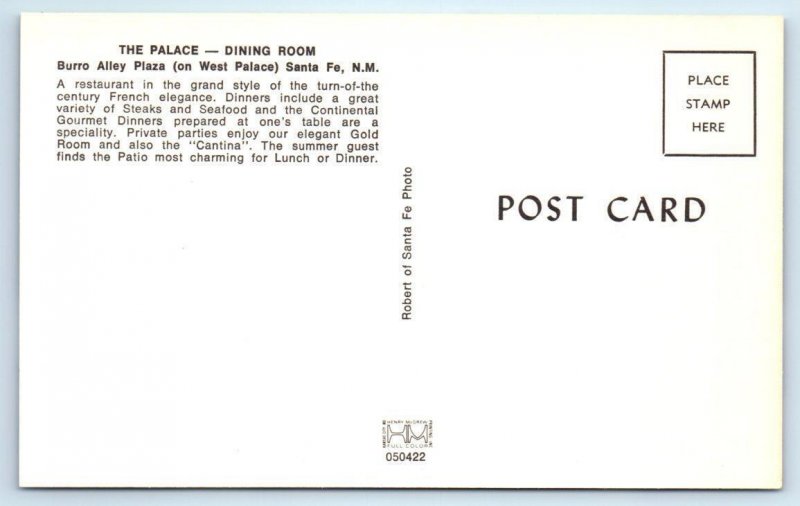 2 Postcards SANTA FE, New Mexico NM ~ Dining Room THE PALACE Bar - Burro Alley