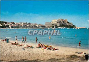 Postcard Modern Charm and colors of Corsica Calvi Beach and the Citadel