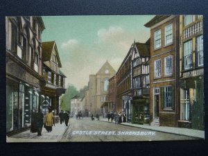 Shropshire SHREWSBURY Castle Street shows CASTLE RESTAURANT Old Postcard