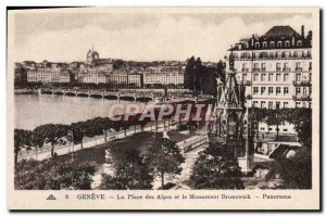 Old Postcard Geneve Place des Alpes and the Brunswick Monument Panorama