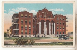 P3319 JL old postcard old car hotel dieu hospital, beaumont texas