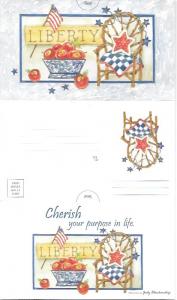 US Mint postcard - Tri fold card - Liberty - Red, White & Blue. Flag.
