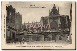 Old Postcard Reims in the bombing of year 1914 1917 The cathedral burned 19 s...