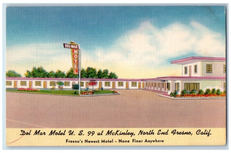 c1950 Del Mar Motel Restaurant Entrance North End Fresno California CA Postcard