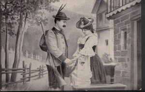 Romance Postcard - Romantic Couple, Man Holding a Gun A233